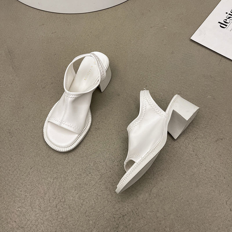 Ladies Sexy Square Toe Slip on Clear Heel Transparent PVC Sandals Women High Heels Shoes