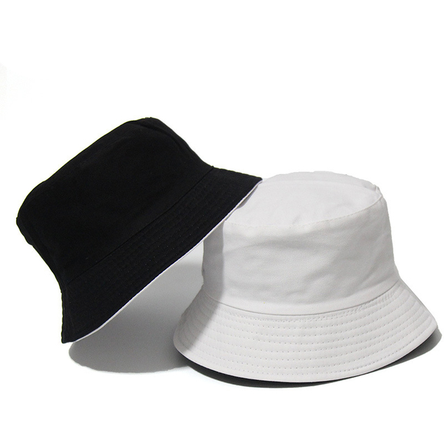 Black  Solid Bucket Hat Two side Wear Unisex Bob Caps Hip Hop Gorros Men women Hats &amp; Caps