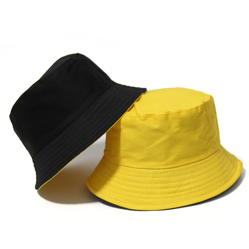 Black  Solid Bucket Hat Two side Wear Unisex Bob Caps Hip Hop Gorros Men women Hats &amp; Caps