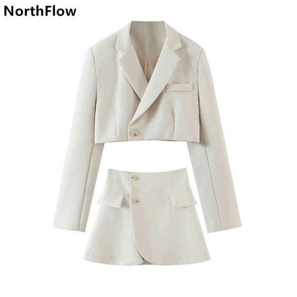 Northflow Matching Set Blazer And Skirts Women England style Navel Exposed  Suits &amp; Separates