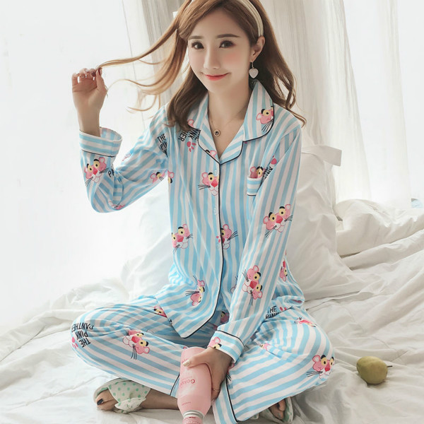 Women&apos;s Pajamas New Autumn Spring Long Sleeve Sleepwear Set Striped cartoon Sleepwear