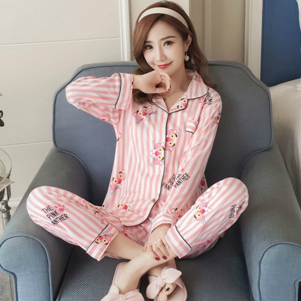 Women&apos;s Pajamas New Autumn Spring Long Sleeve Sleepwear Set Striped cartoon Sleepwear