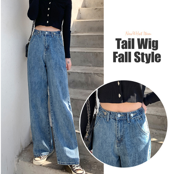 streetwear high waist women's fashion jeans woman girls women wide leg pants  Trousers & Leggings