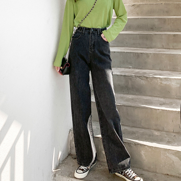 streetwear high waist women's fashion jeans woman girls women wide leg pants  Trousers & Leggings