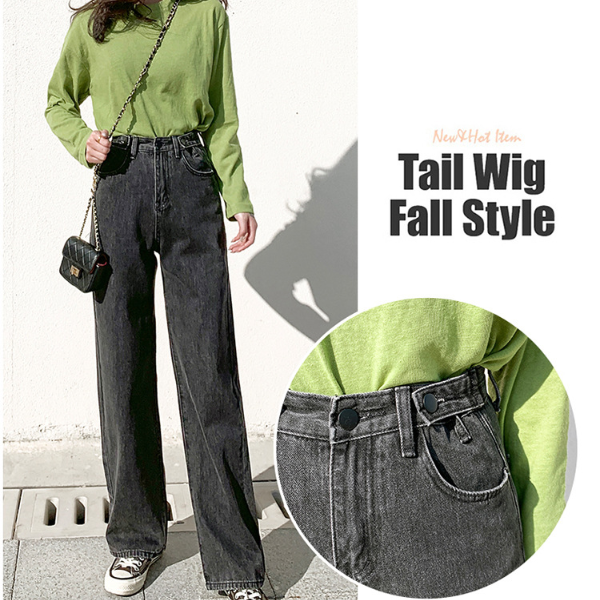 streetwear high waist women's fashion jeans woman girls women wide leg pants  Trousers & Leggings