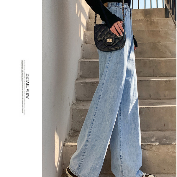 streetwear high waist women's fashion jeans woman girls women wide leg pants  Trousers & Leggings