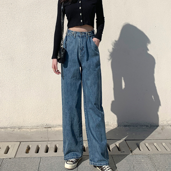 streetwear high waist women's fashion jeans woman girls women wide leg pants  Trousers & Leggings