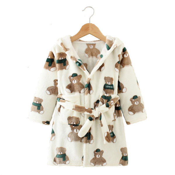 Long Sleeve Hooded Children's Bathrobe Cartoon Print Kids Robe Lovely Animal Boy Bath Sleepwear