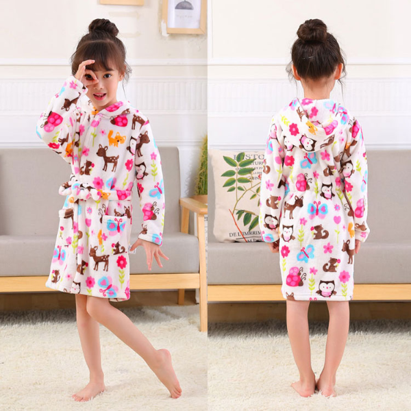 Long Sleeve Hooded Children's Bathrobe Cartoon Print Kids Robe Lovely Animal Boy Bath Sleepwear