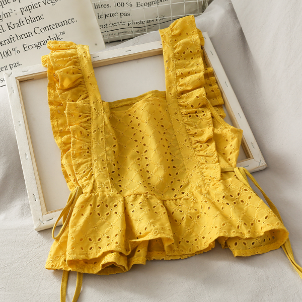 Ruffle Korean Cropped Tops Women Clothes White Hollow Irregular Tank Cloth Summer Tops
