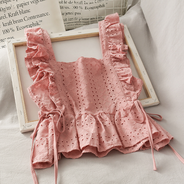 Ruffle Korean Cropped Tops Women Clothes White Hollow Irregular Tank Cloth Summer Tops