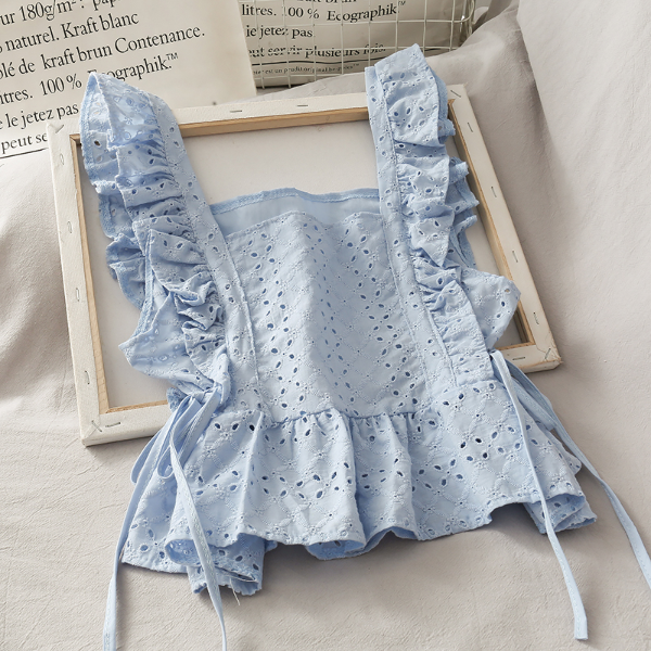 Ruffle Korean Cropped Tops Women Clothes White Hollow Irregular Tank Cloth Summer Tops