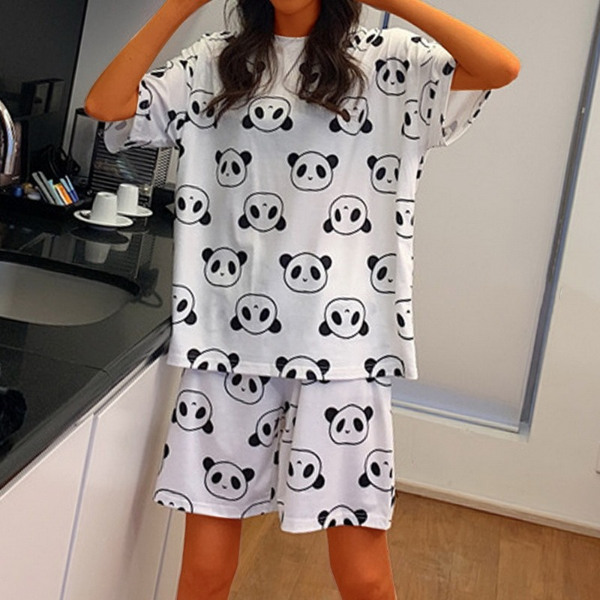 Women's summer suit pajamas Sleepwear home service loose casual printed pajama set Sleepwear