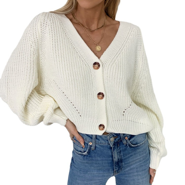 2021 Womens Loose Fit Cardigan  Winter Long Sleeve V Neck Knit Button Down Sweater Tops