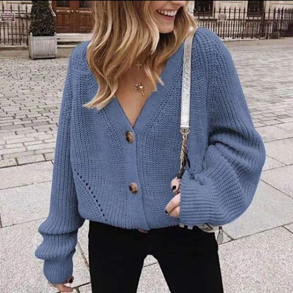 2021 Womens Loose Fit Cardigan  Winter Long Sleeve V Neck Knit Button Down Sweater Tops