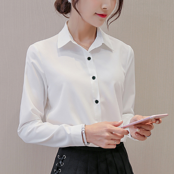 BIBOYAMALL White Blouse Women Chiffon Office Career Shirts Tops Fashion Tops