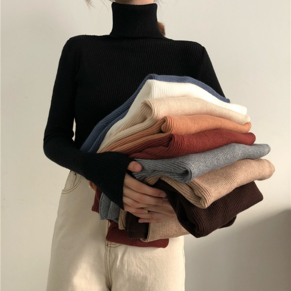 Women Turtleneck Sweaters Autumn Winter Korean Slim Pullover Women Basic Tops Casual Tops