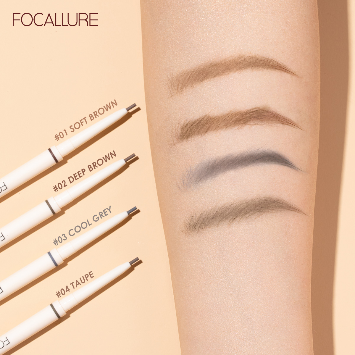 FOCALLURE Artist Sketch Eyebrow Pencil Waterproof Natural Long Lasting Tint 4 Color Brows Eye Makeup