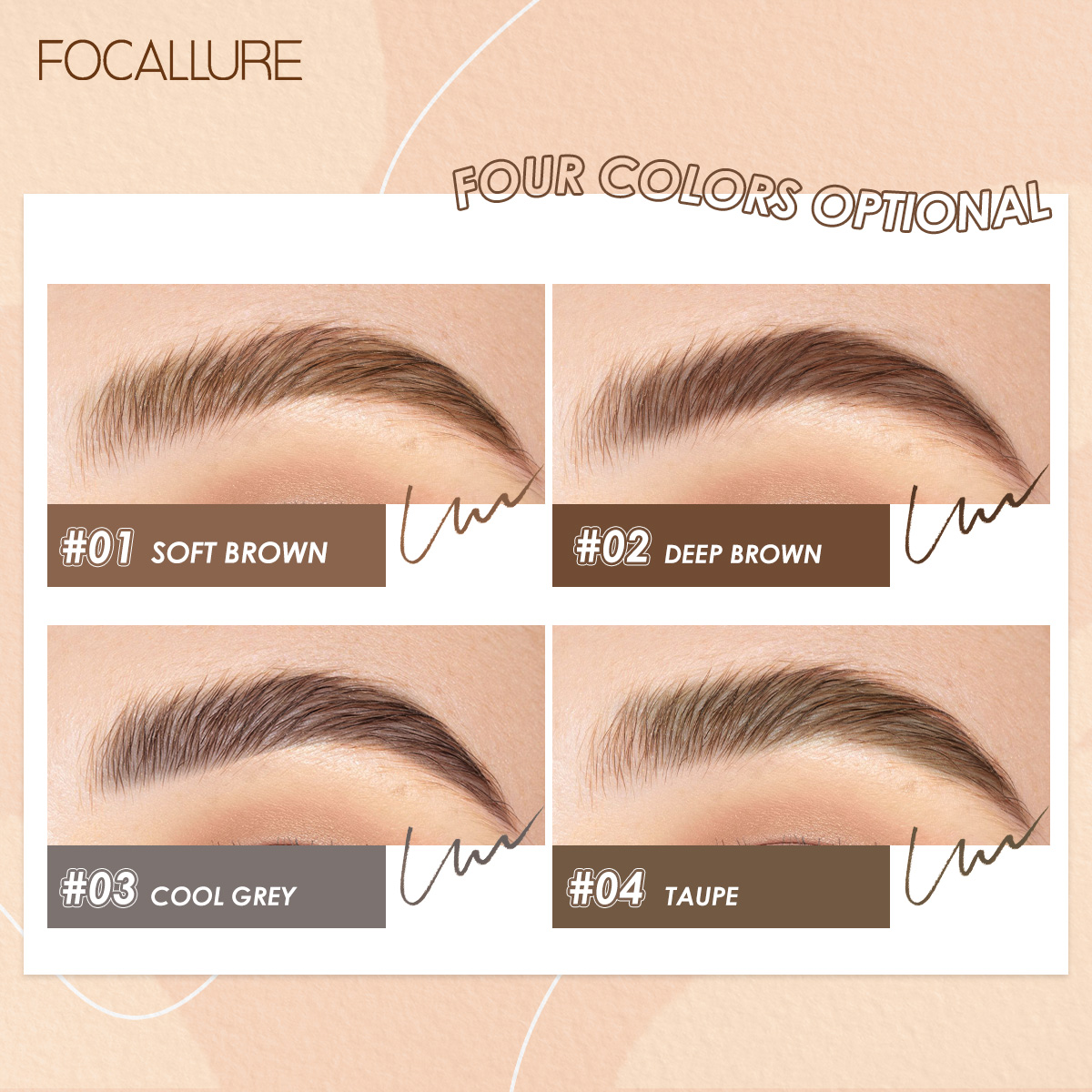 FOCALLURE Artist Sketch Eyebrow Pencil Waterproof Natural Long Lasting Tint 4 Color Brows Eye Makeup