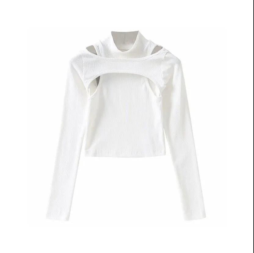 Hollow Knitted Crop Tops Women New Fitness Fake Two-piece T-shirt Female Tops