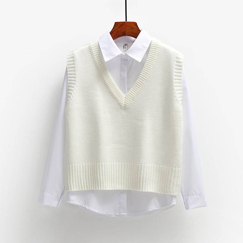 1pcs Women Sweater Vest Spring  Autumn Women Short Loose Knitted Sweater Sleeveless Ladies V-Neck Pullover Tops