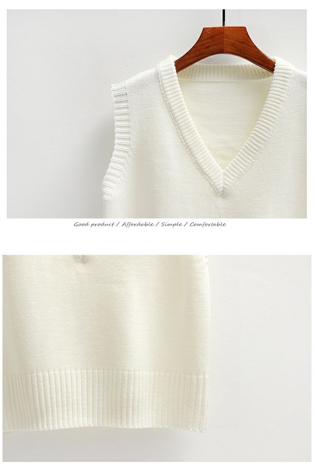 1pcs Women Sweater Vest Spring  Autumn Women Short Loose Knitted Sweater Sleeveless Ladies V-Neck Pullover Tops