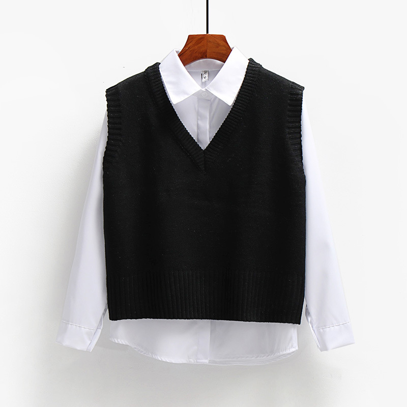 1pcs Women Sweater Vest Spring  Autumn Women Short Loose Knitted Sweater Sleeveless Ladies V-Neck Pullover Tops