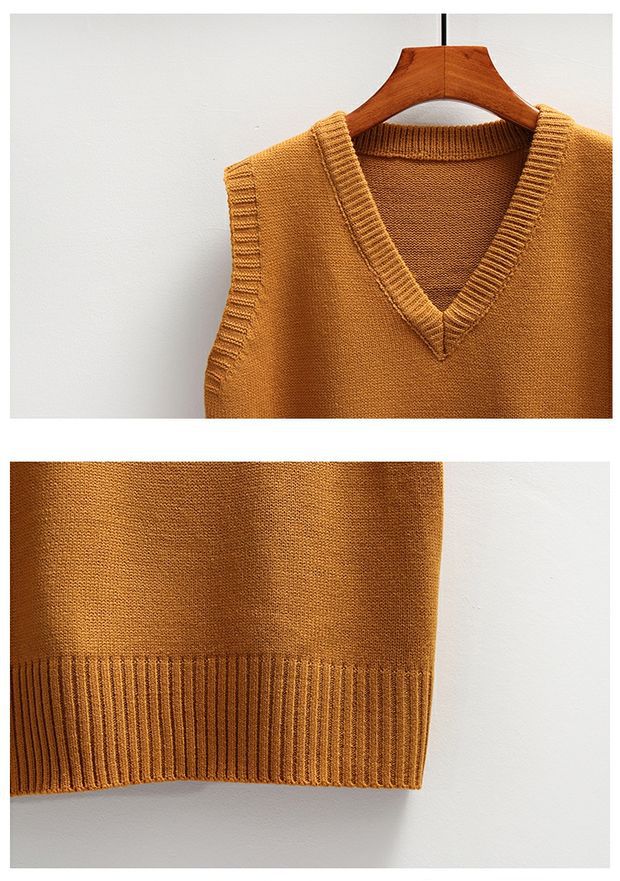 1pcs Women Sweater Vest Spring  Autumn Women Short Loose Knitted Sweater Sleeveless Ladies V-Neck Pullover Tops