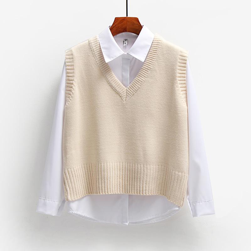 1pcs Women Sweater Vest Spring  Autumn Women Short Loose Knitted Sweater Sleeveless Ladies V-Neck Pullover Tops