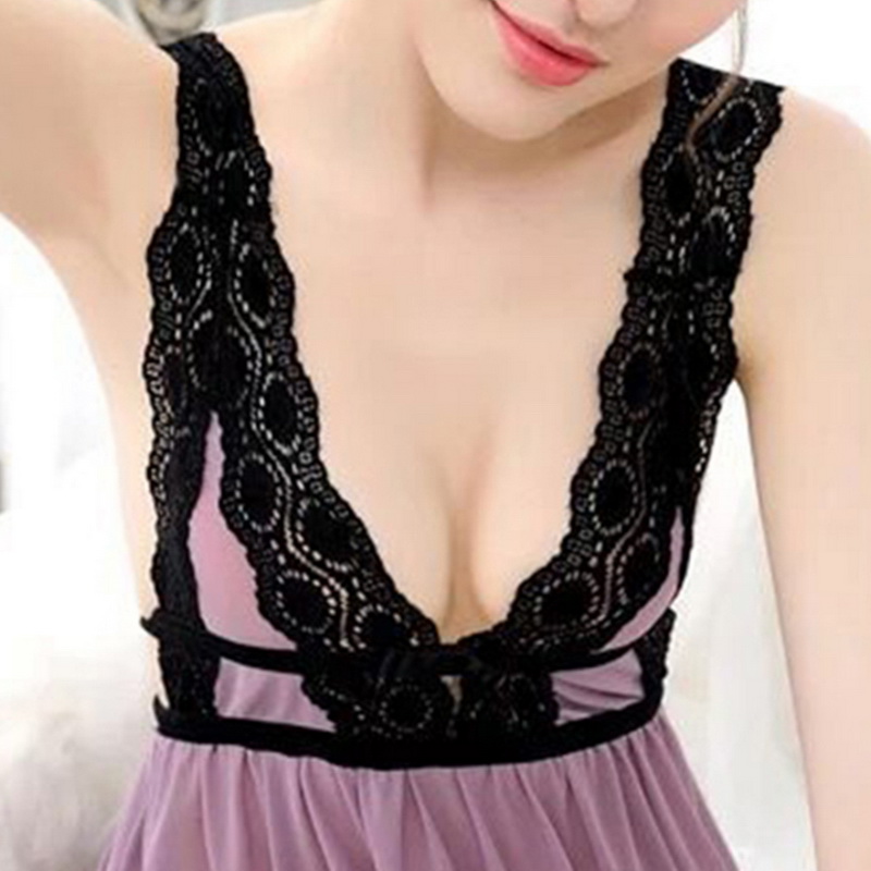Lace Deep V-neck Nightdress Lingerie Nightgowns Sleepwear Night Dress Women Sleeveless Nightwear Sleepwear