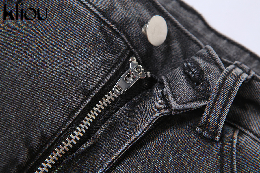 Kliou Cotton Pleated Women Jeans Side Split Hipster High Waist Slim Long Trousers Skinny Pockets Trousers & Leggings