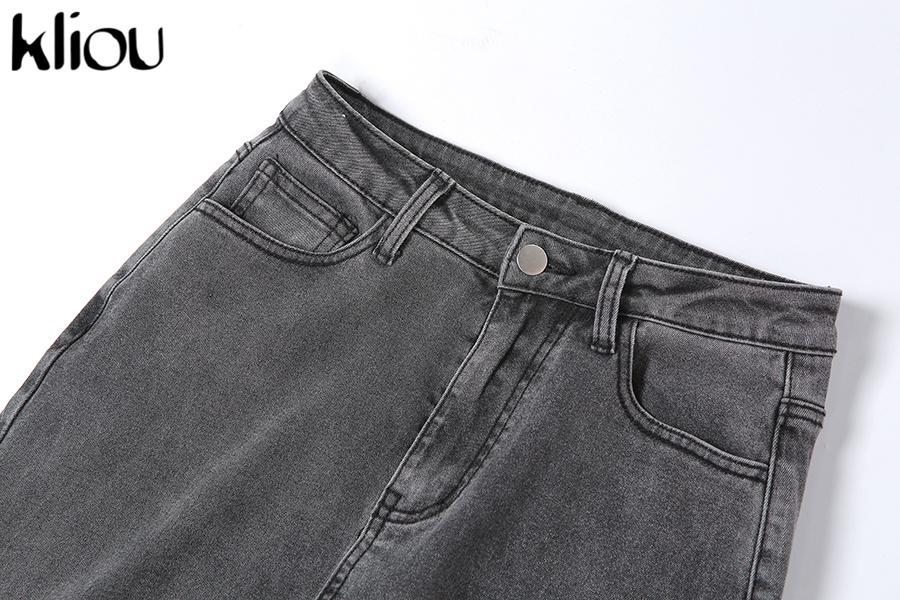 Kliou Cotton Pleated Women Jeans Side Split Hipster High Waist Slim Long Trousers Skinny Pockets Trousers & Leggings