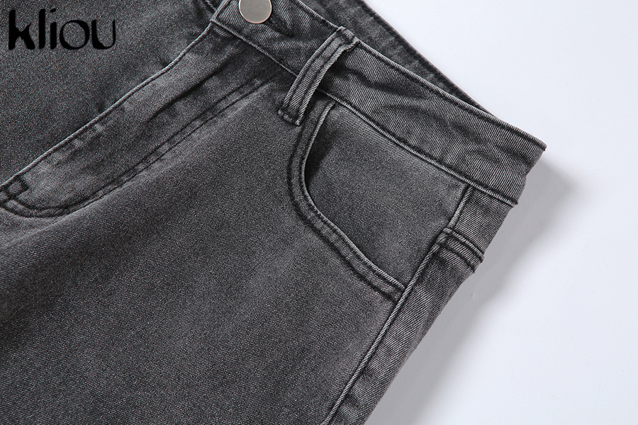 Kliou Cotton Pleated Women Jeans Side Split Hipster High Waist Slim Long Trousers Skinny Pockets Trousers & Leggings