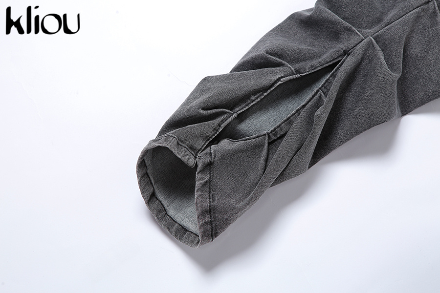 Kliou Cotton Pleated Women Jeans Side Split Hipster High Waist Slim Long Trousers Skinny Pockets Trousers & Leggings