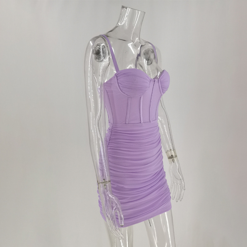 Cryptographic Fashion Mesh Ruched Mini Dress Sleeveless Party Night Club Dresses