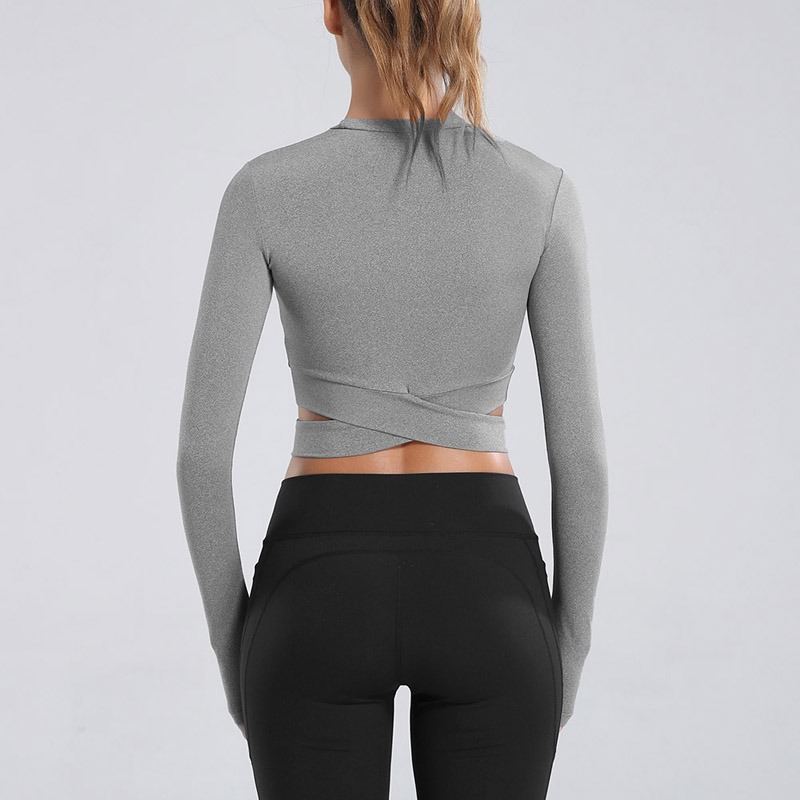Crop Tops Women Long Sleeve Running Shirts Sexy Exposed Navel Yoga T-shirts Solid Tops