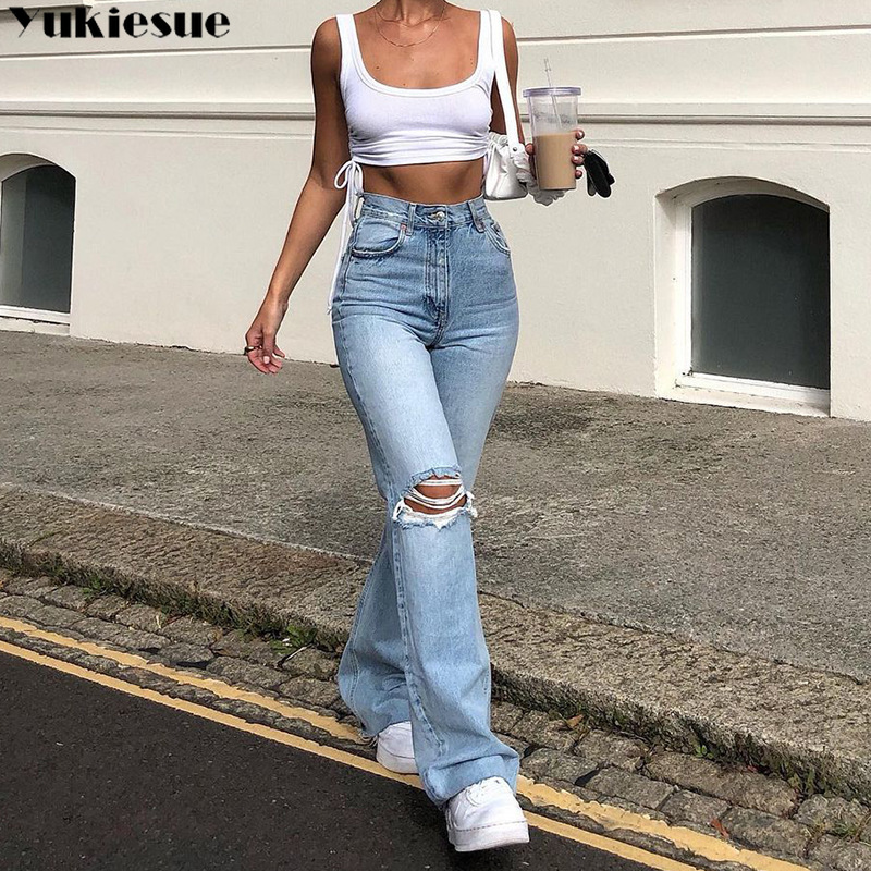 flare Pants Female Women's Jeans Large Size Boyfriend Jeans Women Jeans Pants High Waist Mom Ripped Trousers & Leggings