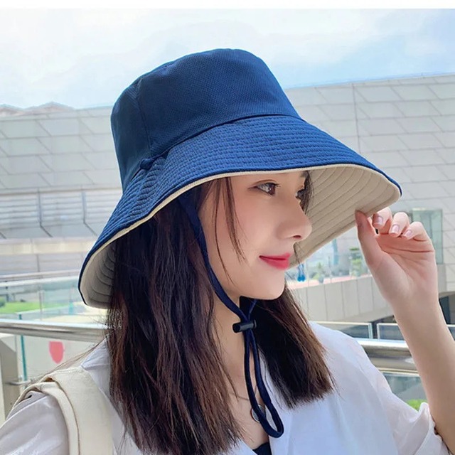 Double-sided Foldable Bucket Hat for Women Girls Summer Sun Hat Fisherman Visor Cap Anti-UV Wide Hats & Caps