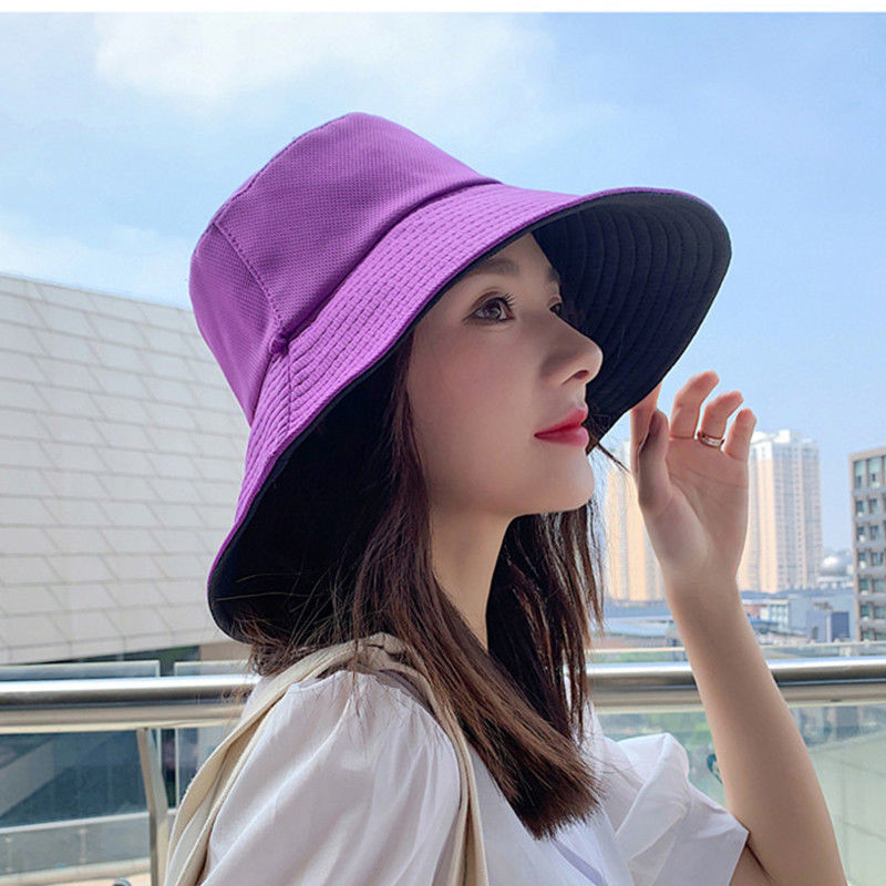 Double-sided Foldable Bucket Hat for Women Girls Summer Sun Hat Fisherman Visor Cap Anti-UV Wide Hats & Caps