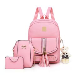 Women Backpacks  Bookbag Fashion PU Leather Bags for Ladies  Solid Color Large Capacity Shopping pink one size