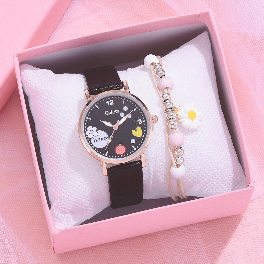 zegarek Kids Watches Set Students Children Pink Watch Girls Leather Strap Child Hours Women Watches