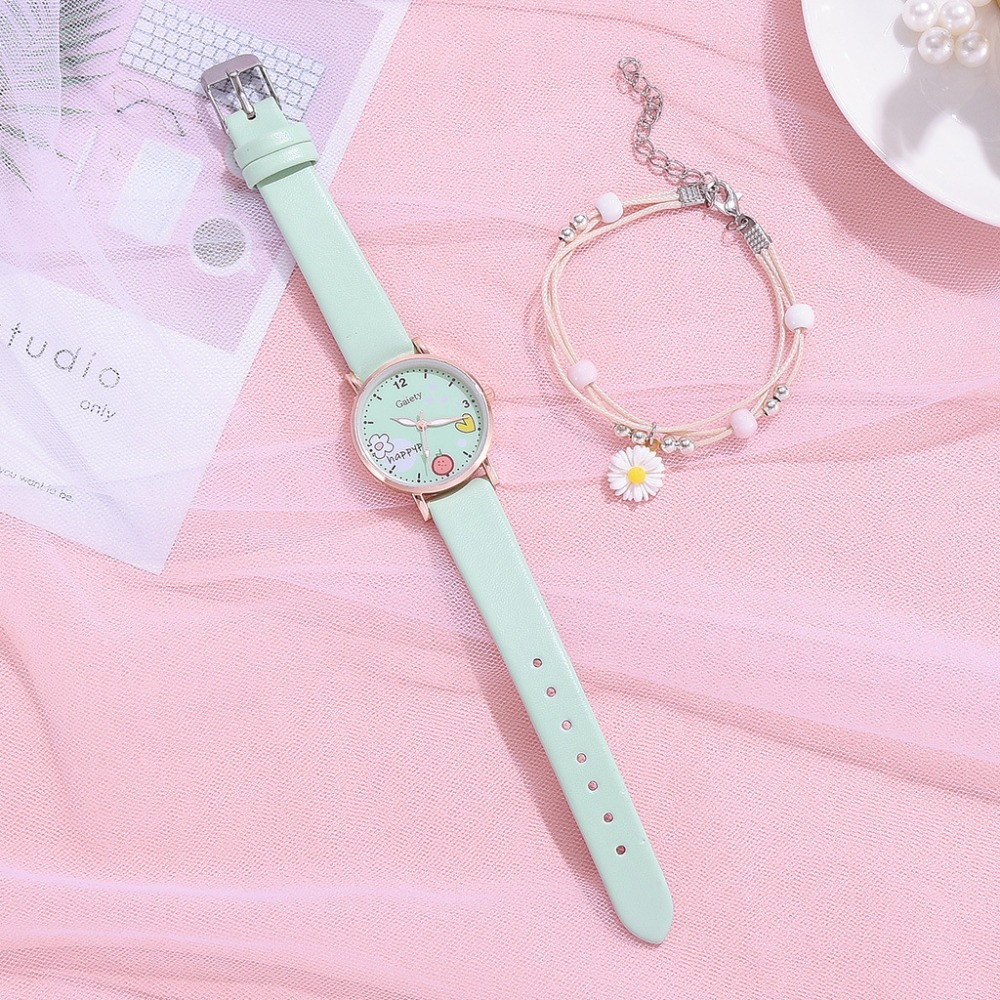 zegarek Kids Watches Set Students Children Pink Watch Girls Leather Strap Child Hours Women Watches