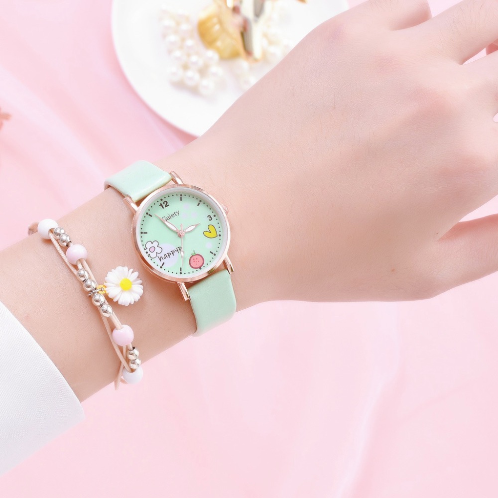 zegarek Kids Watches Set Students Children Pink Watch Girls Leather Strap Child Hours Women Watches