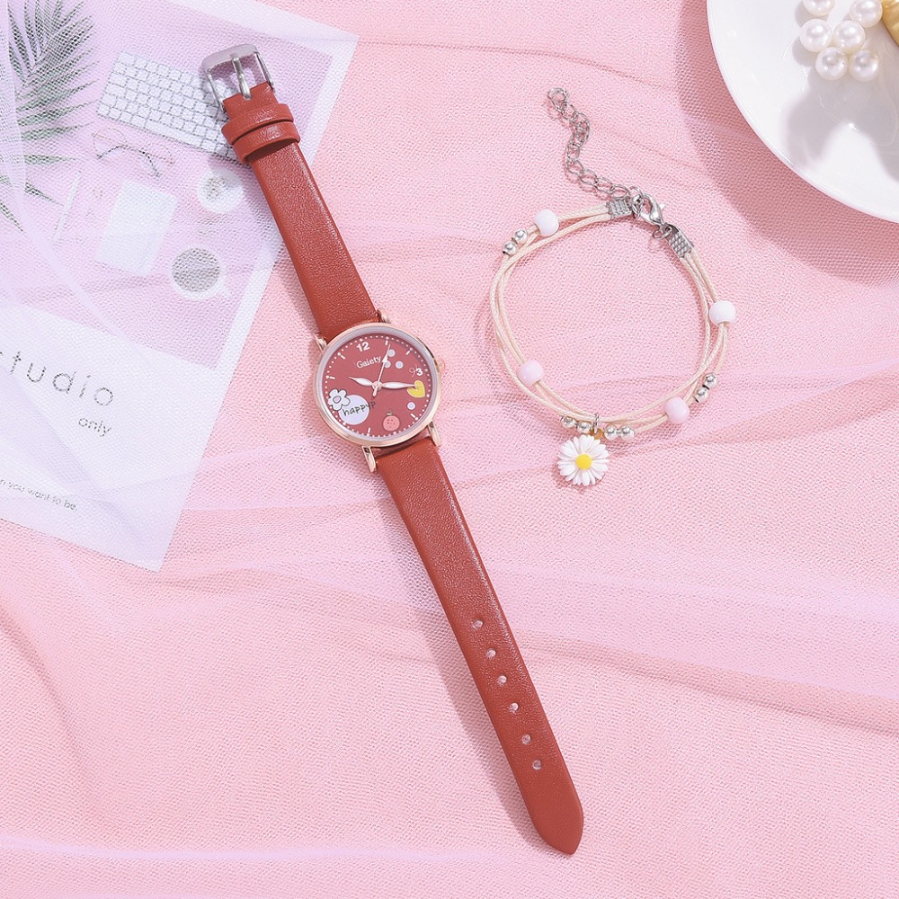 zegarek Kids Watches Set Students Children Pink Watch Girls Leather Strap Child Hours Women Watches