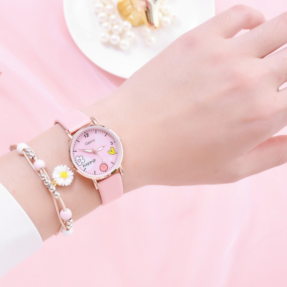 zegarek Kids Watches Set Students Children Pink Watch Girls Leather Strap Child Hours Women Watches