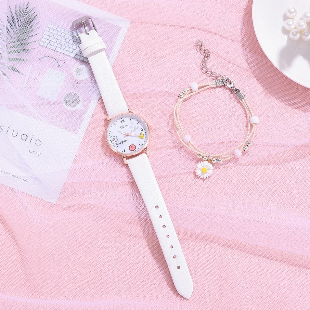 zegarek Kids Watches Set Students Children Pink Watch Girls Leather Strap Child Hours Women Watches