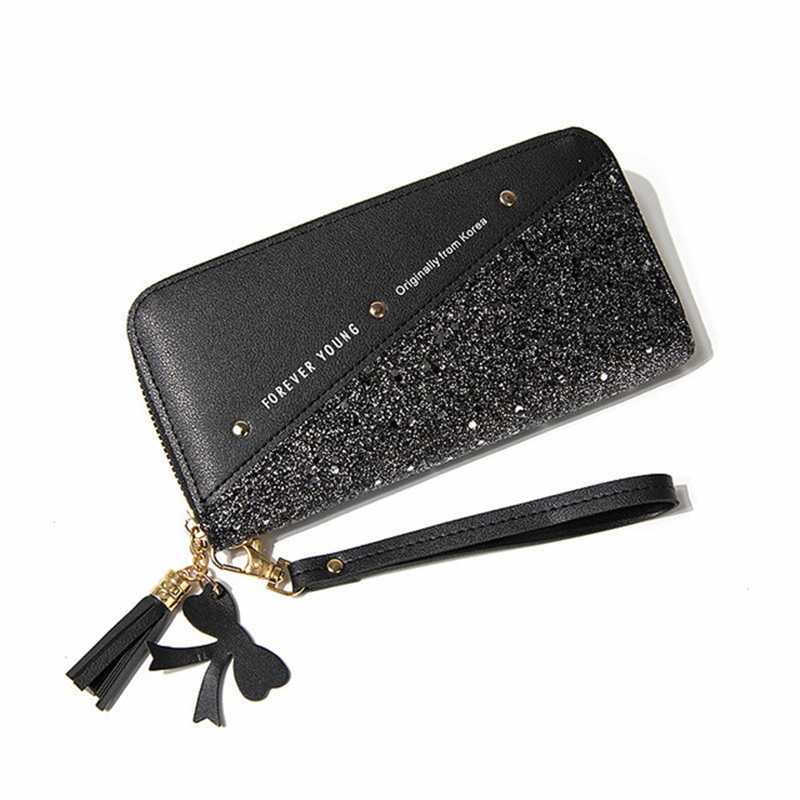 Fashion Women's Pu Leather Long Wallets Sequins Patchwork Glitter Wallet Coin Purse Female Wallets Wallets