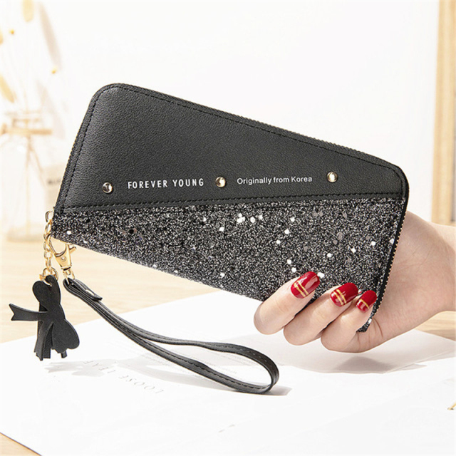 Fashion Women's Pu Leather Long Wallets Sequins Patchwork Glitter Wallet Coin Purse Female Wallets Wallets