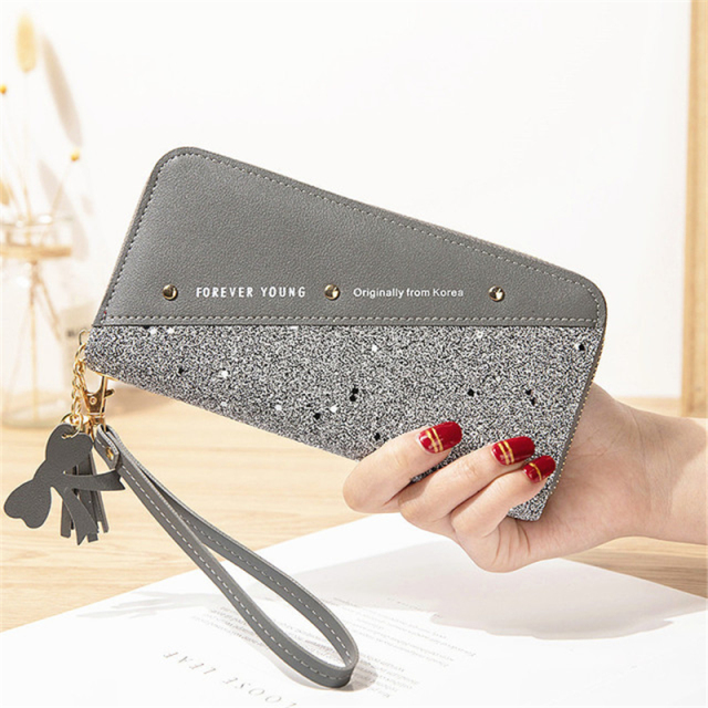 Fashion Women's Pu Leather Long Wallets Sequins Patchwork Glitter Wallet Coin Purse Female Wallets Wallets