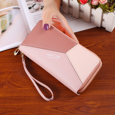Double Zipper Women Wallet PU Leather Red/blue/pink/black Card Holder Long Female Wallet Color Matching Wallets